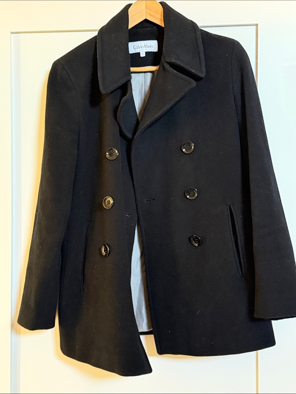 Calvin Klein Black Double-Breasted Wool Peacoat